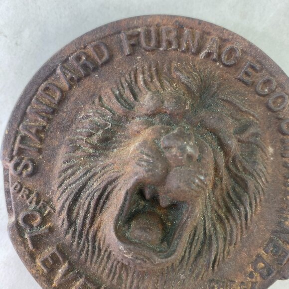 Salvaged Draft Check Cover Lion Head Standard Furnace Omaha NE Advertising - Picture 2 of 10